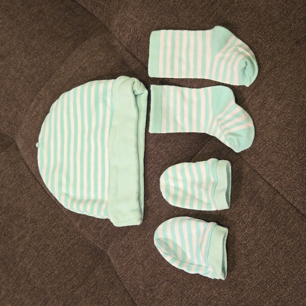 Mint Green/White Stripe Baby Reversible Hat Set